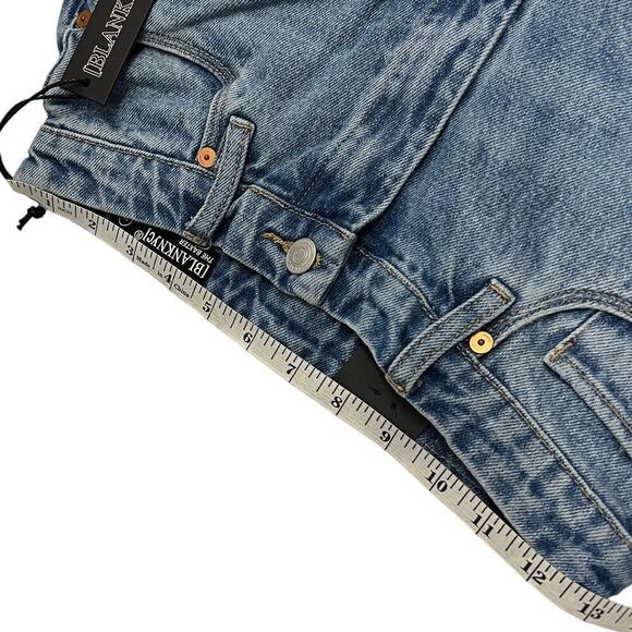 Blank NYC Jeans Womens 26 Blue Baxter Wide Leg Rib Cage Moto Faux Leather Biker - Picture 7 of 12